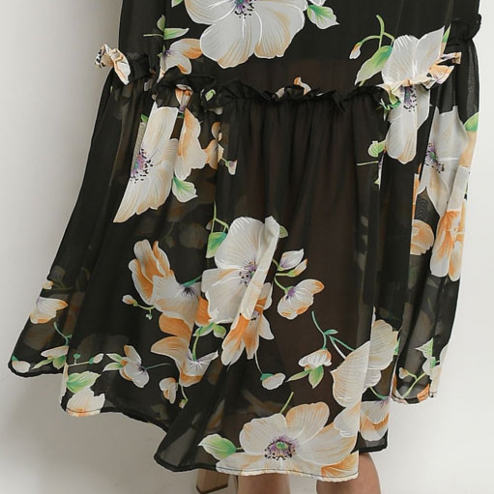Ruffle Tier Floral Halter Maxi Dress Black - Picture 7 of 9